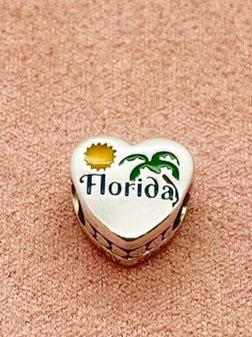 Pandora Florida Dolphin Destination State Travel Heart Charm Enamel